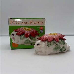 Fitz and Floyd Bunny Blooms Lidded Trinket Box - Red and White With Box